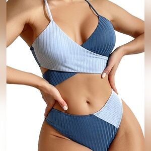 Stylish Two Tone Blue Bikini Set